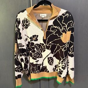 Floral Knit Sweater with Zipper